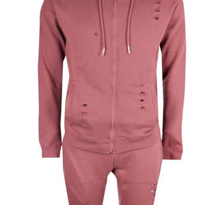 Ensemble survêtement homme en velours côtelé marron délavé, sweat à capuche zippé et pantalon de jogging déchiré, style streetwear, vêtements d'hiver, vêtements de sport personnalisés, vente en gros - Product Image 6