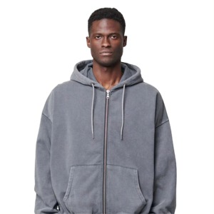 Sweats à capuche imprimés lettres lavées à l'acide Full Zip US French Terry Fleece 400GSM Stone Washed Zip up Hoodies Custom Stitch Zip Hoodies - Product Image 5
