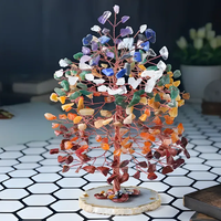 Arbre de l'Amour Sculpté en Pierres Précieuses des Sept Chakras Naturels, Base en Tranche d'Agate, Feng Shui Indien, Arbre à Argent en Cristal 7 Chakras, Bonsaï de Guérison