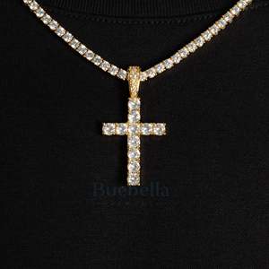 Diamant Moissanite VVS Croix Collier pour Homme 18K Plaqué Or S925 Chaîne Argent Pendentif Premium Bijoux - Product Image 1