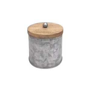Galvanized Finish Metal Candle Jar With Wooden <b>Lid</b> for Home <b>Decor</b> Usage Christmas Decorative Item - Product Image 1