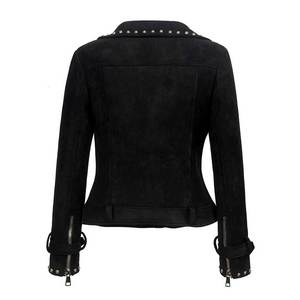 Custom Embroidered Logo Solid Color <b>Long</b> Sleeve Ladies <b>Leather</b> <b>Jackets</b> / Plus Size Women <b>Leather</b> <b>Jackets</b> - Product Image 2