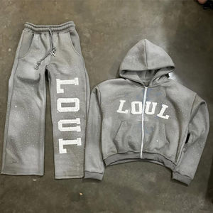 2025 Streetwear unisexe personnalisé sans ourlet sweat à capuche bouffée impression pantalons de survêtement évasés et ensembles de sweat à capuche fabricant Baggy survêtements - Product Image 6