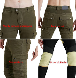 Vaqueros estilo cargo verdes con forro de aramida, vaqueros de kevlar y vaqueros con protección de motocicleta extraíble - Product Image 3