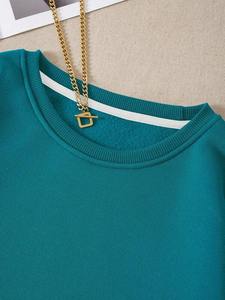 Unisex Oversized Teal Crewneck Sweatshirt Heavyweight Fleece Pullover Loose Fit Long Sleeve Winter Streetwear Apparel - Product Image 3