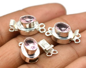 Broche de caja de 2 hebras de piedras preciosas de cuarzo rosa de forma ovalada chapado en oro de 18K 23X11X10MM Cierre de fabricación de joyas B618 - Product Image 3