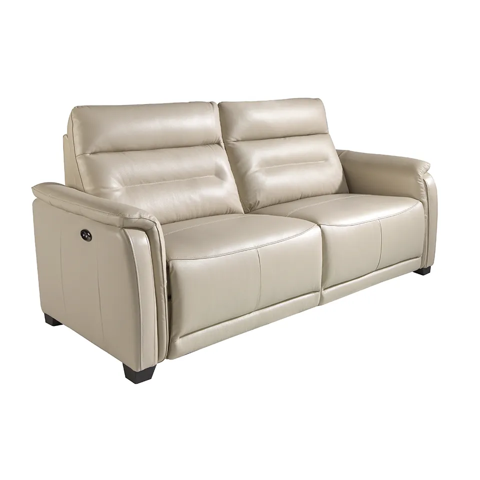 Роскошный высококачественный современный дизайн 3-местный диван с обивкой серой кожи и механизмами релаксации