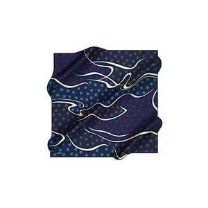 Navy Blue 100% <b>Silk</b> Crepe Satin Square <b>Scarf</b> with Digital Print - Product Image 2
