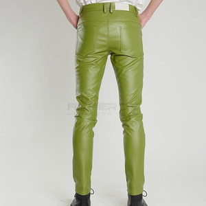 Pantalones de cuero ajustados a la moda para hombre, ropa informal, pantalones de cuero originales de la mejor calidad para hombre - Product Image 4