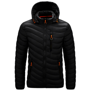Men's Plus Size Casual Style Winter Puffer Jacket Light Warm Cotton <b>Feather</b> Nylon <b>Black</b> Hood Bubble Puff Filled Zipper Closure - Product Image 1
