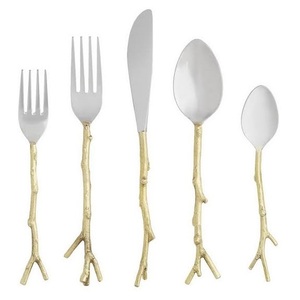 Juego de cubiertos de acero inoxidable de diseño moderno de 5 piezas con mango de latón para mesa y vajilla de comedor a buen precio - Product Image 1