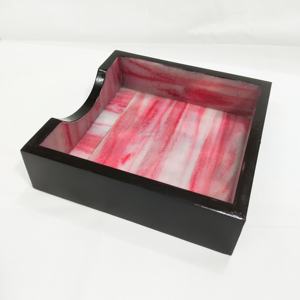 Cubierta de caja de pañuelos de madera MDF de resina cuadrada turquesa hecha a mano acabado pulido Natural para comedor baño único - Product Image 5