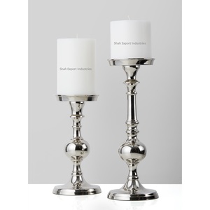 Bougeoir pilier en métal plaqué argent Design de luxe fait à la main table maison salon décoration bougie pilier - Product Image 5