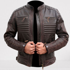 Chaqueta de Cuero OEM, Chaqueta de Motociclista de Piel de Cordero Marrón para Hombre, Chaquetas de Motocicleta de Cuero Genuino para Hombre - Product Image 3