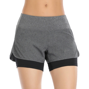 Shorts Deportivos de Cintura Alta para Mujer, Doble Capa, Transpirables, Tejidos, con Decoración de Encaje, Casuales, para Fitness - Product Image 1