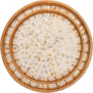 Bandeja de ratán decorativa nórdica sostenible, bandeja de servicio de madreperla de forma ovalada redonda para organización de almacenamiento en el hogar - Product Image 4