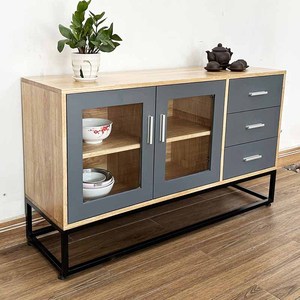 KTB68114 Modern Living Room Furniture Display <b>Cabinet</b> Rubberwood with Iron Legs - Product Image 3