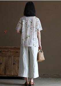 Nouveau pantalon décontracté à jambe large en lin tissé taille haute motif solide droite coupe régulière taille naturelle - Product Image 4