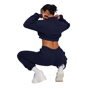 Femmes Logo personnalisé coton cordon Yoga haut à capuche recadrée à capuche pour les sports d'hiver entraînement goutte épaule haut actif - Product Image 4