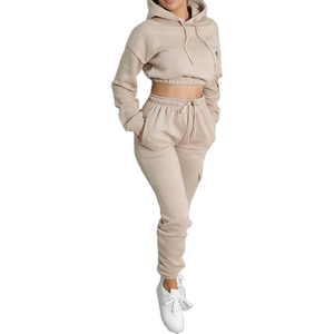 Wholesale 2026 <b>Women</b> 2 Piece Sets Sweat Suit Sets and Tracksuits <b>Long</b> Sleeve <b>Women's</b> <b>Hoodies</b> and Sweatshirts Crop Top Set - Product Image 2