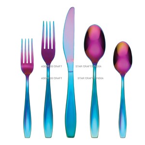 Ensemble de couverts arc-en-ciel ensemble de vaisselle en acier inoxydable coloré ensemble de vaisselle de couleur pour 4 pour la fête - Product Image 6