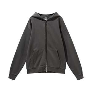Alta calidad al por mayor personalizado ácido lavado Sudadera con capucha 100% algodón peso pesado gota hombro doble cremallera Sudadera con capucha Vintage Zip up sudaderas con capucha - Product Image 3