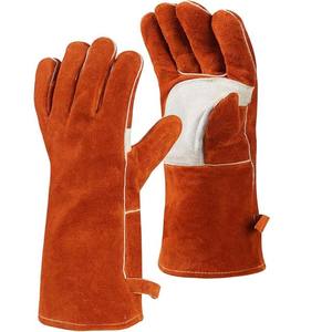 Guantes de soldadura de cuero de construcción impresos con logotipo personalizado de alta resistencia Guantes de soldadura de cuero de trabajo - Product Image 1