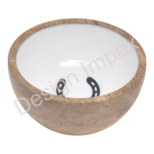 Bol mélangeur multifonctionnel en émail blanc pour ustensiles de cuisine, décoration de table, bols à fruits en bois de manguier, qualité alimentaire - Product Image 6