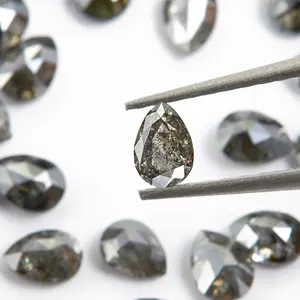 เพชรรูปทรงลูกแพร์แบบธรรมชาติ เกลือและพริกไทย  คุณภาพการเจียระไนเยี่ยมและดี เหมาะสำหรับทำเครื่องประดับ - Product Image 2