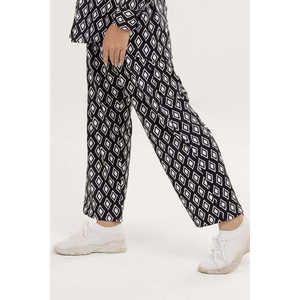 Pantalon décontracté blanc en maille mélangée imprimée pour femme, respirant, coupe crayon à jambe large, taille mi-haute avec fermeture élastique pour filles - Product Image 3
