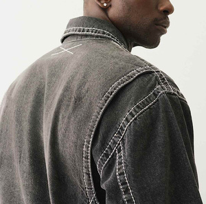 OEM personalizado último nuevo diseño chaqueta de mezclilla lavado de algodón ajustado de manga larga chaqueta de mezclilla para los hombres de la calle de invierno chaqueta - Product Image 3