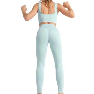 Ensemble de combinaison de sport pour femme, respirant, séchage rapide, en Spandex/Nylon, avec soutien-gorge et leggings, grande taille, motif écossais, mi-longueur, pour le yoga et la vente en gros - Product Image 5