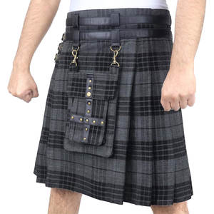 Kilts Híbridos Ajustables de 16 oz en Gris Tartan para Hombre con Bolsillo Frontal Desmontable 2026 - Product Image 2