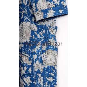 Robe longue à cordon de serrage à col en V à imprimé floral en coton 100% pour femmes Douce et respirante Fabriquée au Rajasthan - Product Image 1