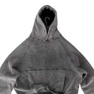 Sweat à capuche en détresse pour hommes, gris délavé, pull surdimensionné, sweat à capuche en coton polaire, streetwear uni, logo personnalisé en vrac, vente en gros - Product Image 4