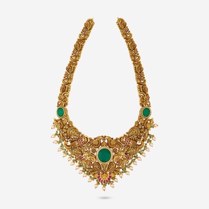 Antique Gold Plated <b>Necklace</b> with Emerald Diamond Zircon Floral Pattern for Wedding & Gift - Product Image 1
