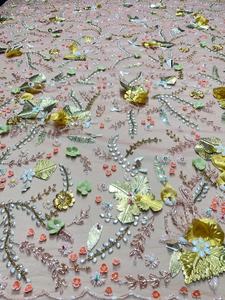 Lightweight Eco-Friendly Hand Beaded Embroidery <b>Fabric</b> Cross-Style Net Weft Knitted Woven Technique for Accessory Use - Product Image 6