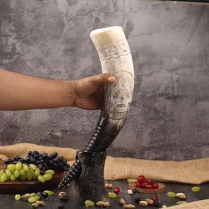 Tazas de cerámica de cuerno vikingo festivo hecho a mano para hidromiel y cerveza para cuerno Shoffar, fiestas navideñas y saludos navideños - Product Image 4
