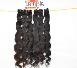 Extensiones de cabello alineado con cutícula de color natural de procesamiento indio Temple Virgin Bundle Black Wave Curl Barato al por mayor Raw Human - Product Image 3