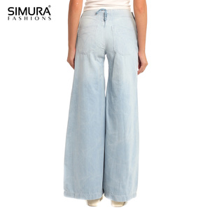 Nouveau pantalon en jean élégant et personnalisable pour femmes, coupe large, long, grande taille, de qualité supérieure, fabriqué au Bangladesh. - Product Image 1