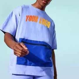 Conjunto de dos piezas de verano con logotipo personalizado para hombre, pantalones cortos y camisa de bloque de color de poliéster con cintura elástica transpirable, ropa de calle de talla grande - Product Image 2