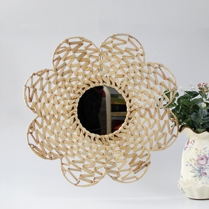 Woven Water Hyacinth <b>Wall</b> <b>Mirror</b> Flower Petal Scalloped Frame, <b>Round</b> Woven Decorative Hanging <b>Mirror</b> for Home Bedroom - Product Image 2