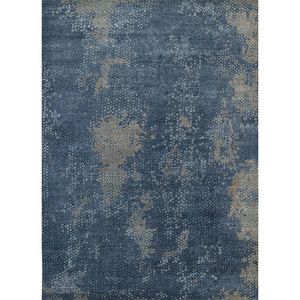 Tapis rectangulaire Kavi bleu noué à la main en laine et soie de bambou, motif abstrait Théorie du Chaos, pour la décoration de la maison, du salon et du couloir - Product Image 1
