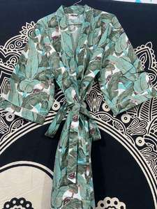 Kimono de algodón con estampado Floral hecho a mano para mujer, albornoz largo bohemio Hippie, vestido étnico, Tops, verano, Floral, otoño y primavera - Product Image 4