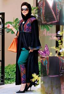 Qatari <b>Women</b> Style <b>Abaya</b> With Multi Colour Embroidery - Product Image 2