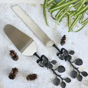Servidor de Pastel de Acero Inoxidable con Acabado Dorado y Mango de Madera, Juego de Espátula y Cuchillo para Servir Postres, para Uso en el Hogar y Fiestas - Product Image 3