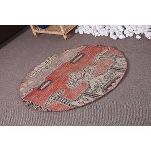 Alfombra turca Vintage de 3,1x3,1 pies, diseño de retazos rojo y Beige, tejido plano, respaldo de látex de lana, patrón de rompecabezas de pasillo rectangular de 10mm - Product Image 1