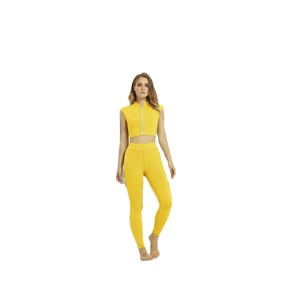 Custom Breathable Gym Wear Women's 2-Piece <b>Bodysuit</b> and Legging Set with Elastic Waist and Zipper Jacket - Product Image 2