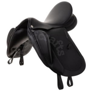 Selle de dressage en cuir noir pour l'équitation, siège profond, panneaux remplis de laine, rouleaux hauts pour les genoux, excellente pour l'équitation - Product Image 3
