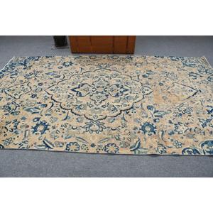 พรมวินเทจ 5.3x9.7 ฟุต สีน้ำเงินขาว ลายอิคัต ทำจากขนสัตว์ ผลิตในตุรกี - Product Image 3